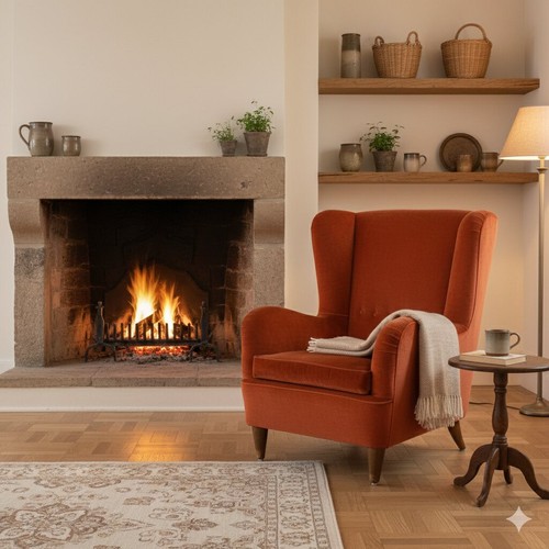 Poltrona vintage legno - vintage, tessuto