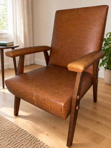 Poltrona legno pelle - poltrona,