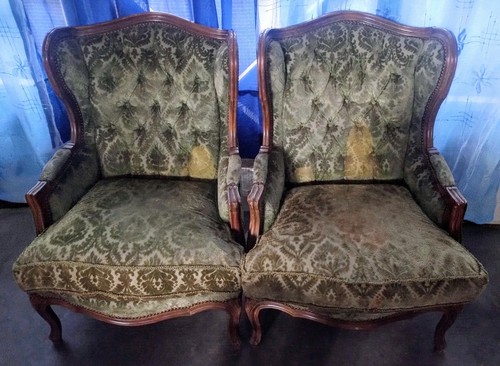Coppia poltrone legno tessuto